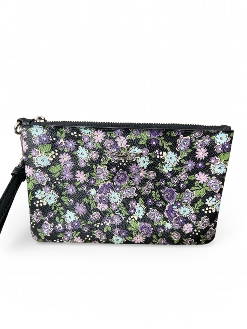 Coach Purple Lavender Floral Field Print Coated Canvas Wristlet Bag NWOT